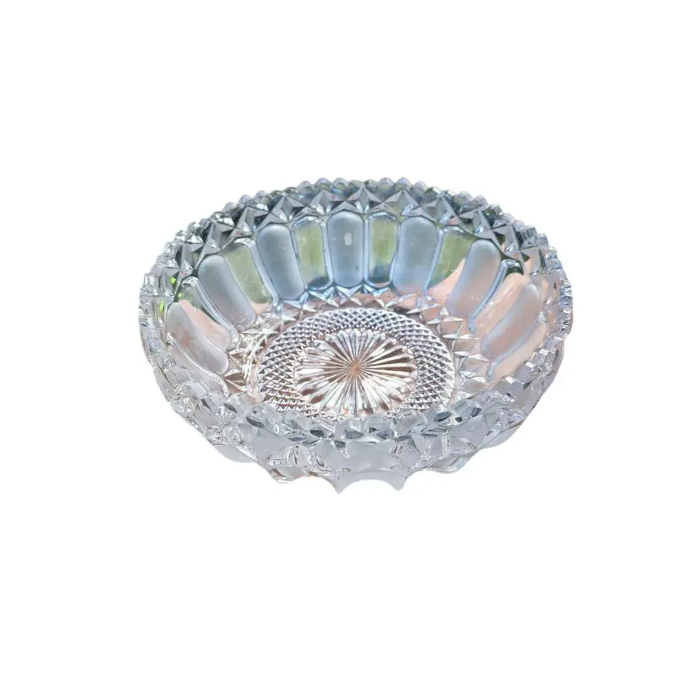 Vintage Heavy Crystal Centerpiece Serving Bowl Frosted & Cut Glass 9 Inch